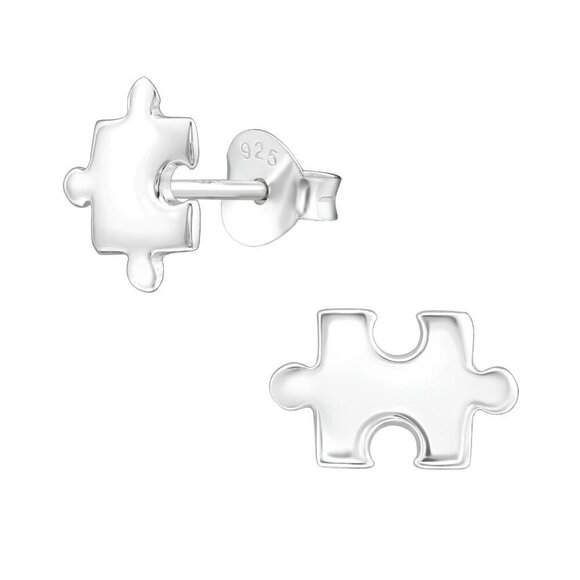 Sterling Silver Simple Stud Jigsaw Puzzle Piece Earrings - Picture 1 of 9